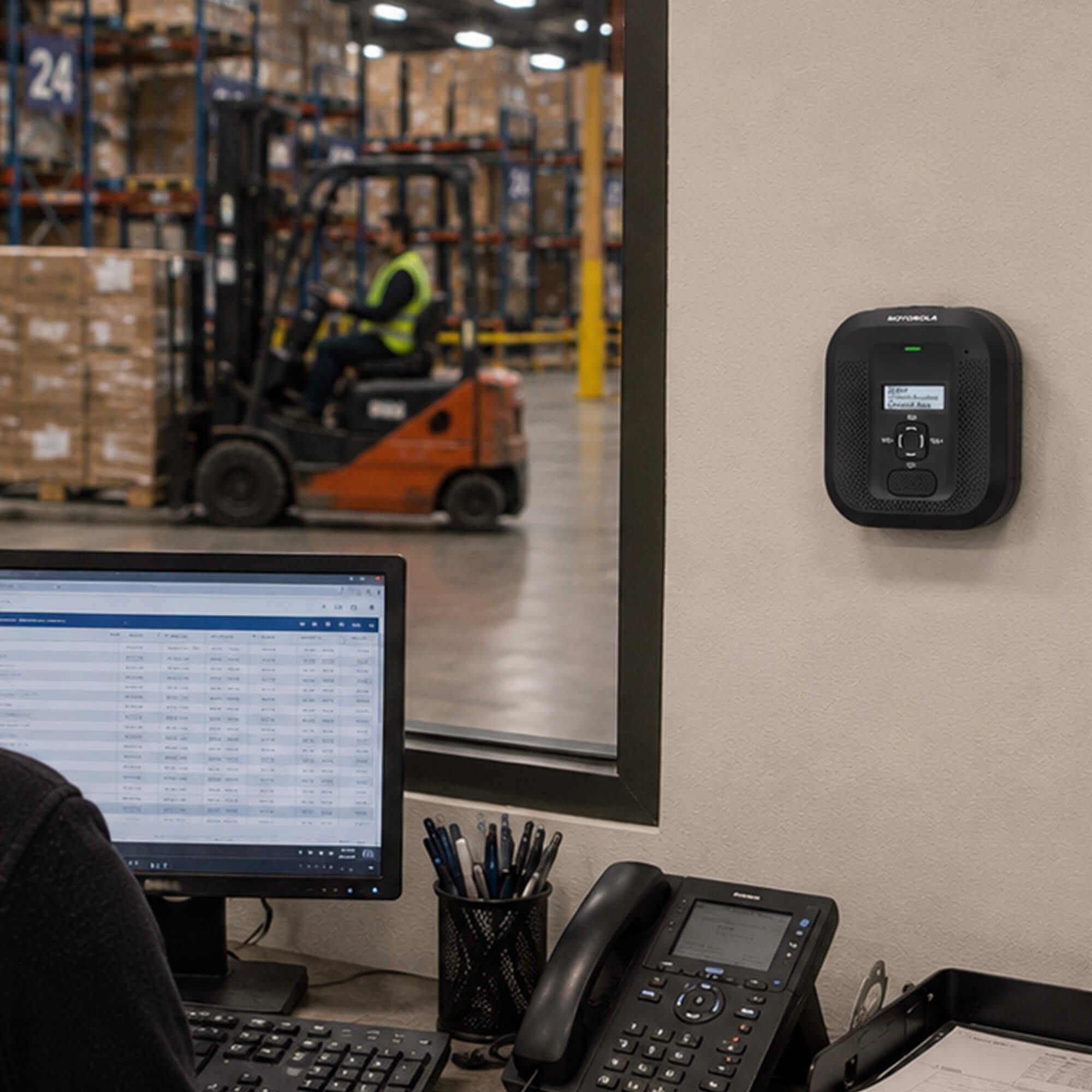 Motorola Solutions CB900D wireless base station with push-to-talk functionality, durable design, and reliable two-way communication for security, manufacturing, warehouses, parking facilities, and industrial operations
