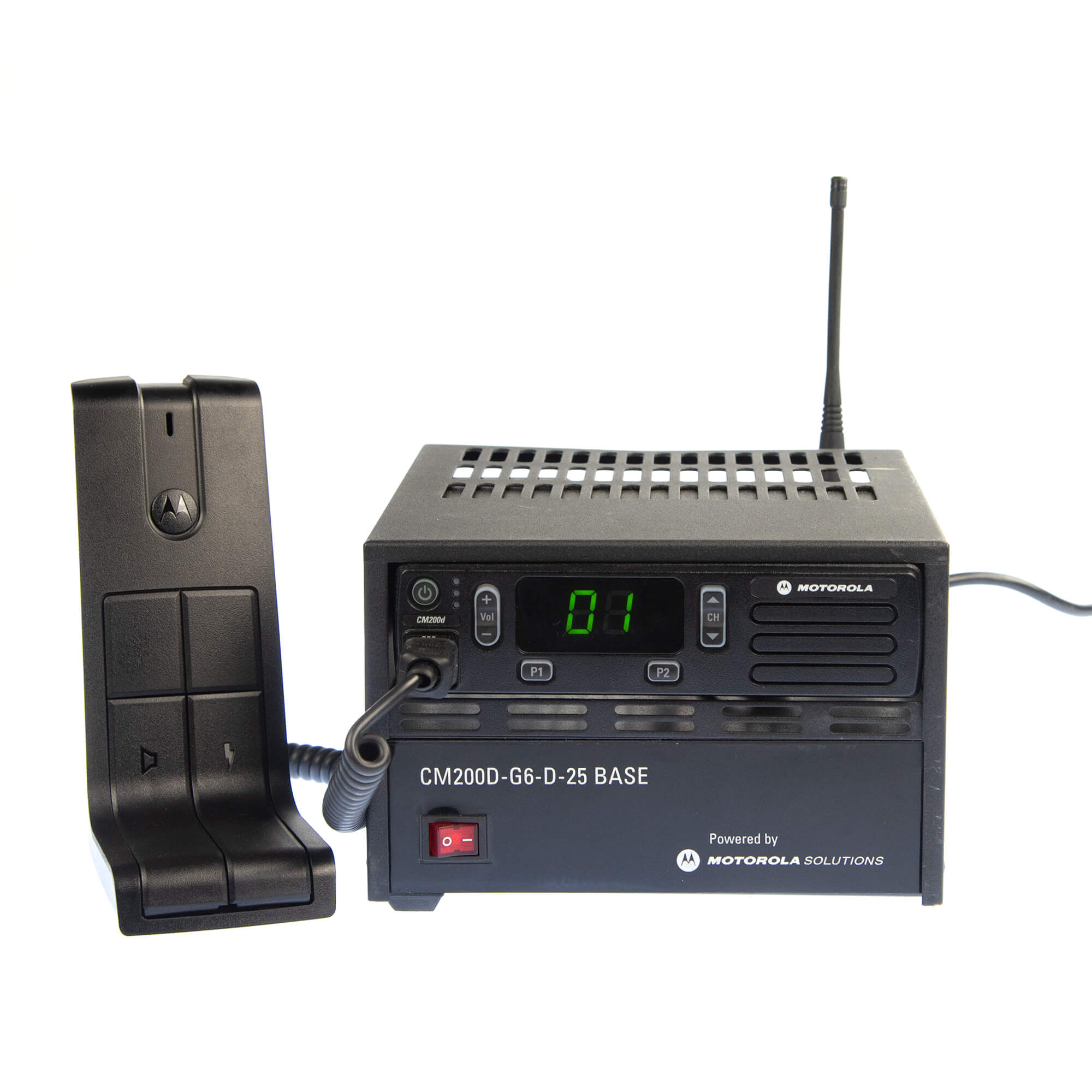 Motorola Solutions MOTOTRBO CM200d base station with analog and digital two-way communication, push-to-talk functionality, durable design, and reliable team connectivity for dispatch centers, transportation, manufacturing, security, and business operations