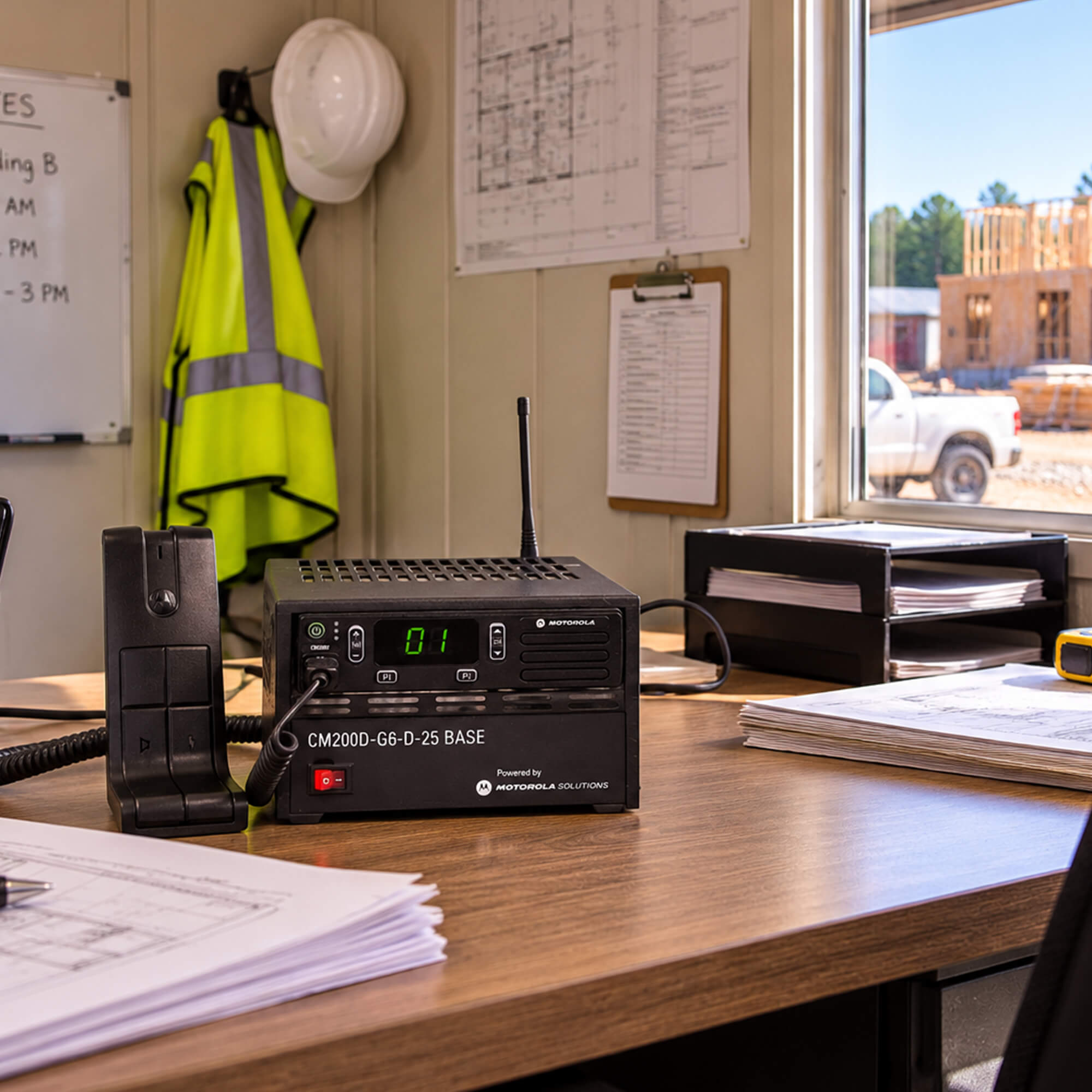 Motorola Solutions MOTOTRBO CM200d base station with analog and digital two-way communication, push-to-talk functionality, durable design, and reliable team connectivity for dispatch centers, transportation, manufacturing, security, and business operations