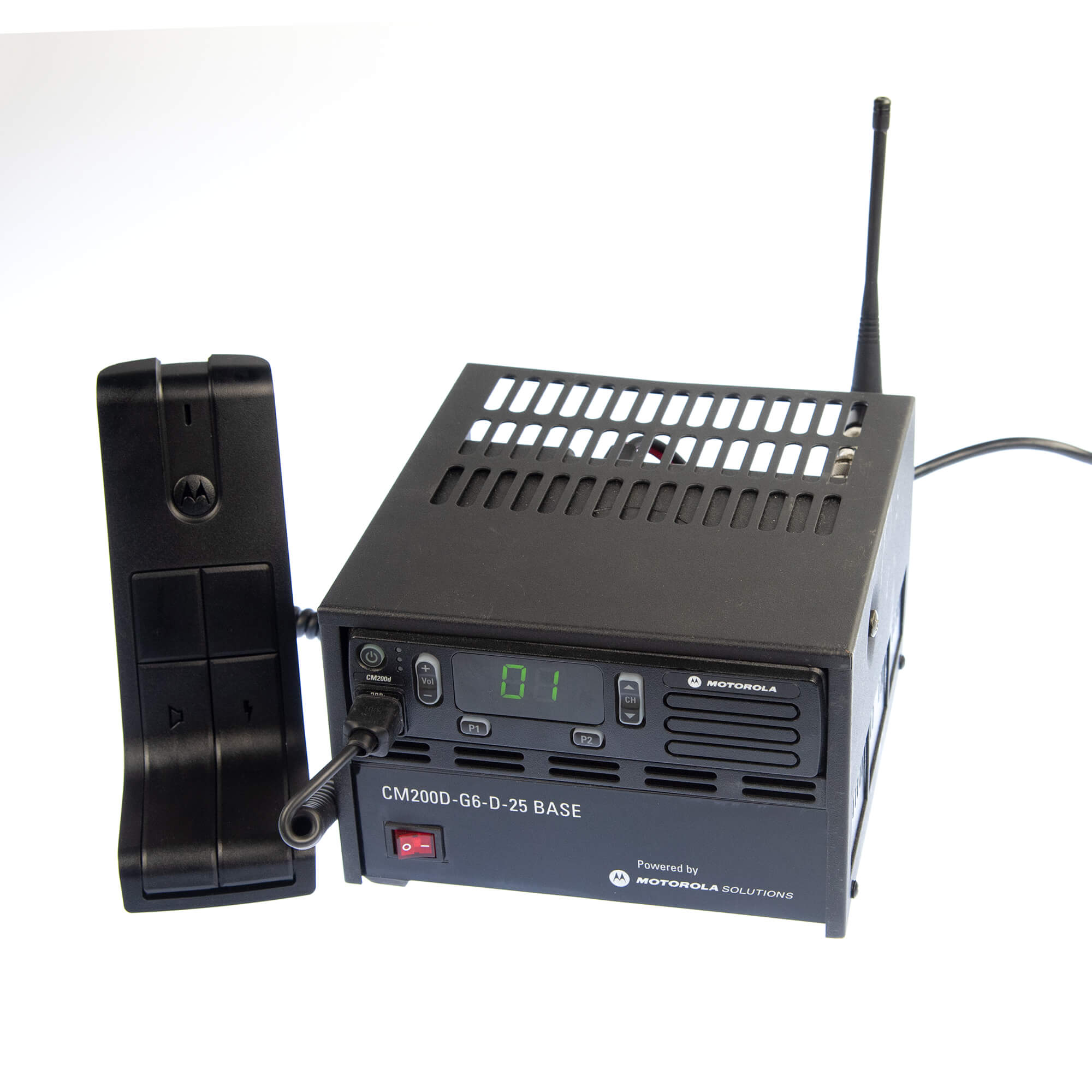 Motorola Solutions MOTOTRBO CM200d base station with analog and digital two-way communication, push-to-talk functionality, durable design, and reliable team connectivity for dispatch centers, transportation, manufacturing, security, and business operations