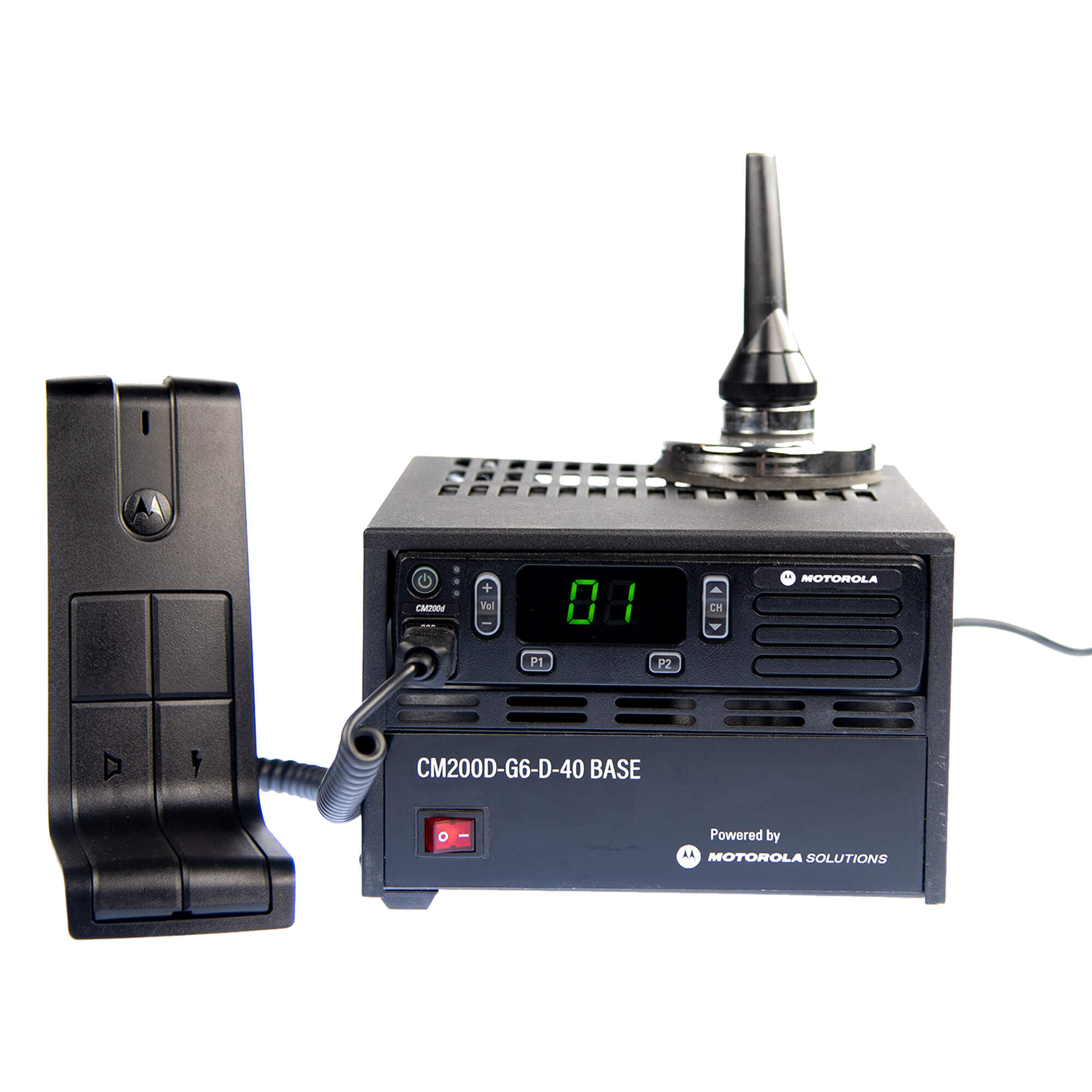 Motorola Solutions MOTOTRBO CM200d base station with analog and digital two-way communication, push-to-talk functionality, durable design, and reliable team connectivity for dispatch centers, transportation, manufacturing, security, and business operations