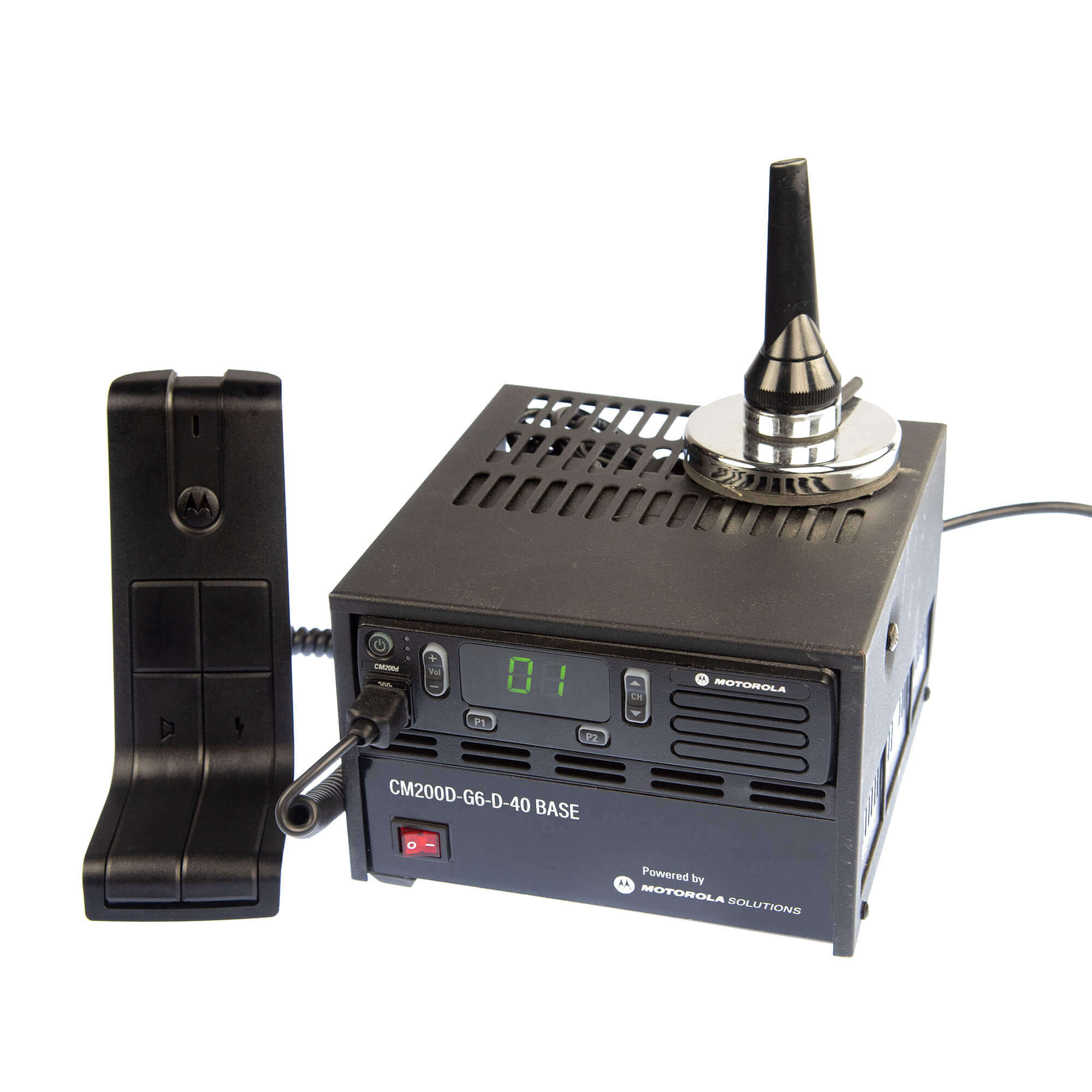 Motorola Solutions MOTOTRBO CM200d base station with analog and digital two-way communication, push-to-talk functionality, durable design, and reliable team connectivity for dispatch centers, transportation, manufacturing, security, and business operations