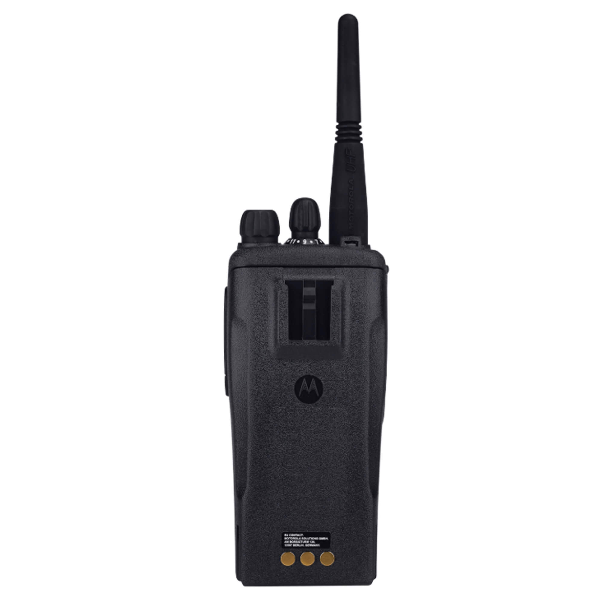 Motorola Solutions CP200d MOTOTRBO portable digital two-way radio with push-to-talk functionality, rugged design, and reliable team communication for security, construction, manufacturing, hospitality, and business operations