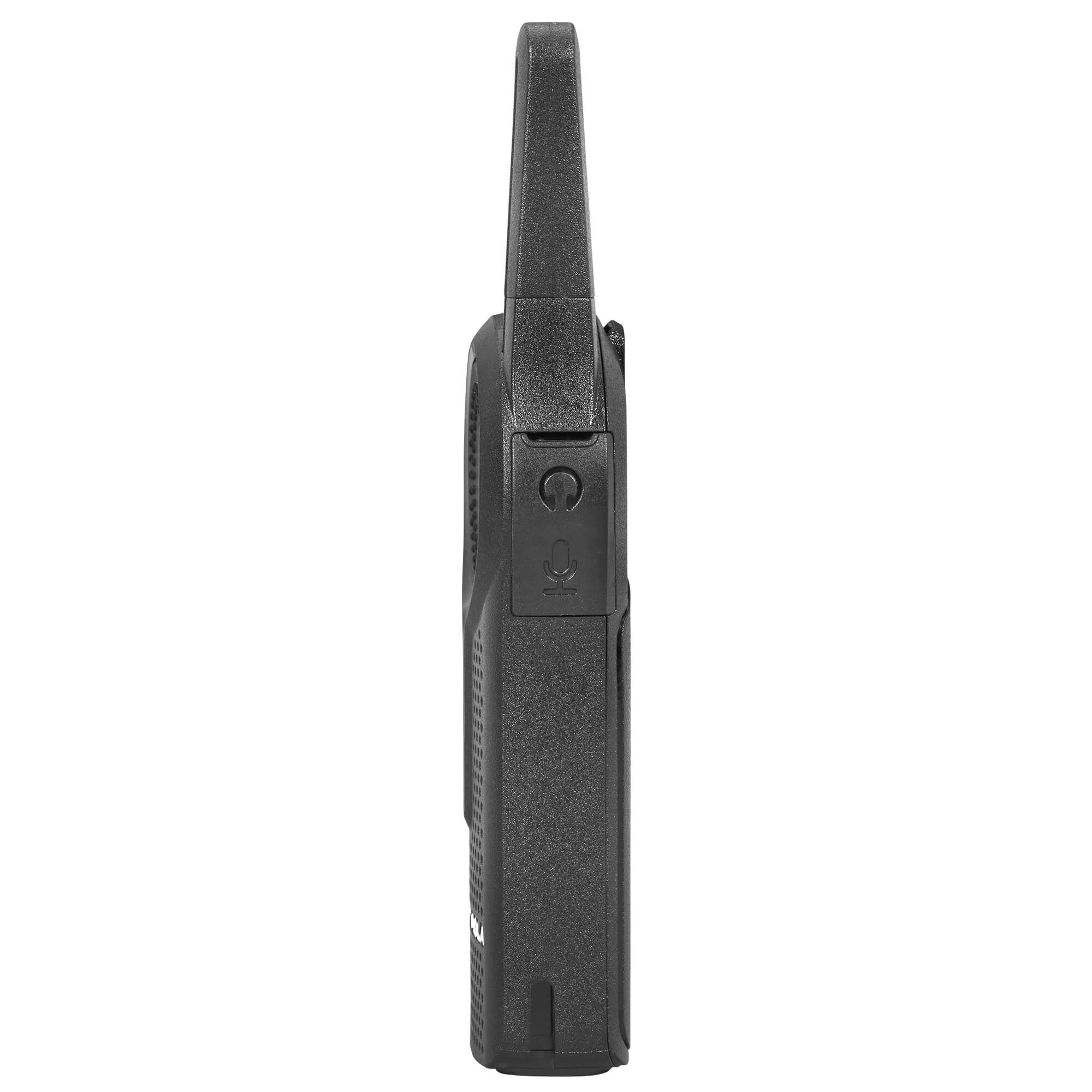 Motorola Solutions DLR1020 compact license-free digital two-way radio with two-channel communication, push-to-talk functionality, lightweight design, and reliable team connectivity for retail, hospitality, restaurants, and business operations