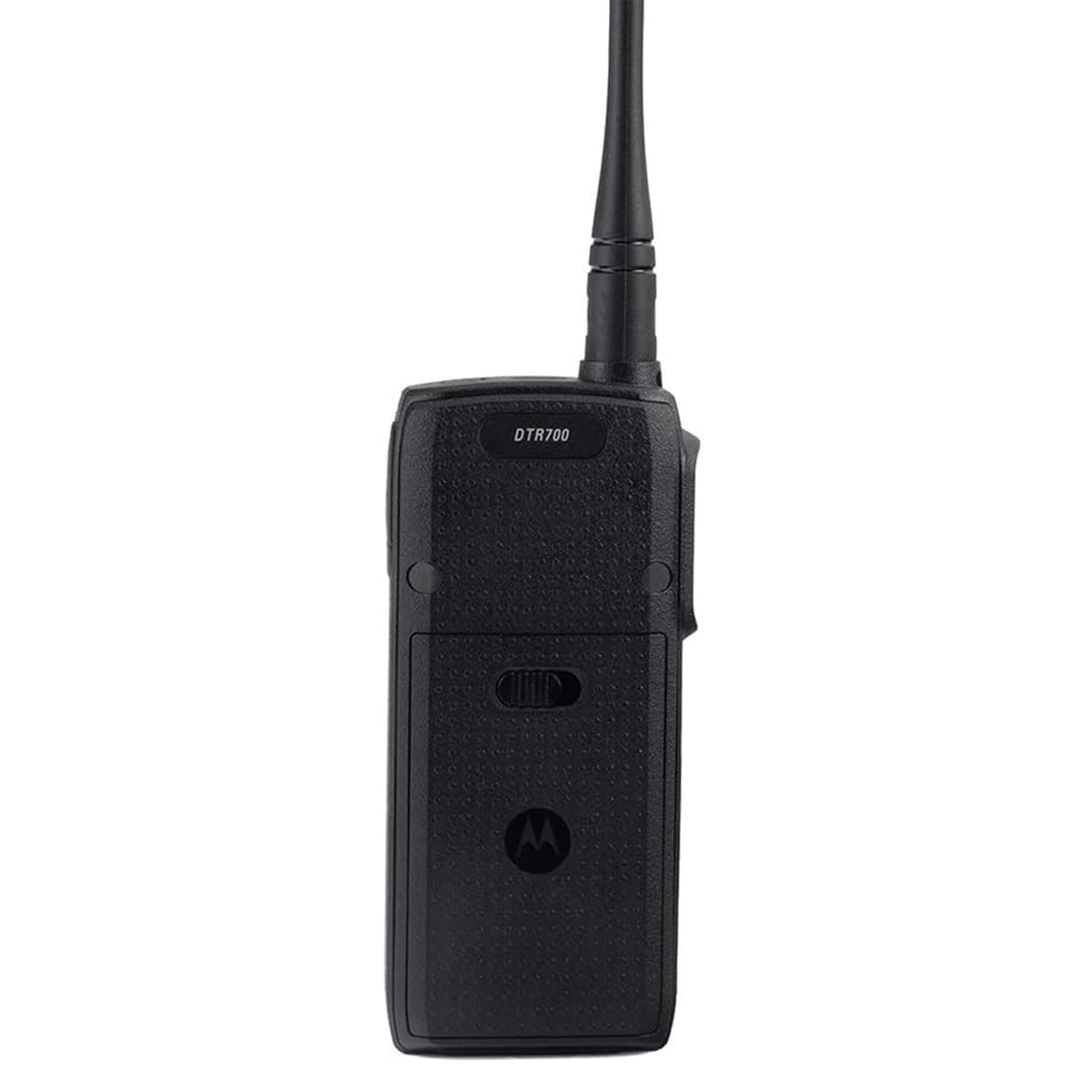 Motorola Solutions DTR700 portable digital two-way radio with license-free 900 MHz communication, push-to-talk functionality, rugged design, and reliable team connectivity for retail, hospitality, manufacturing, and business operations