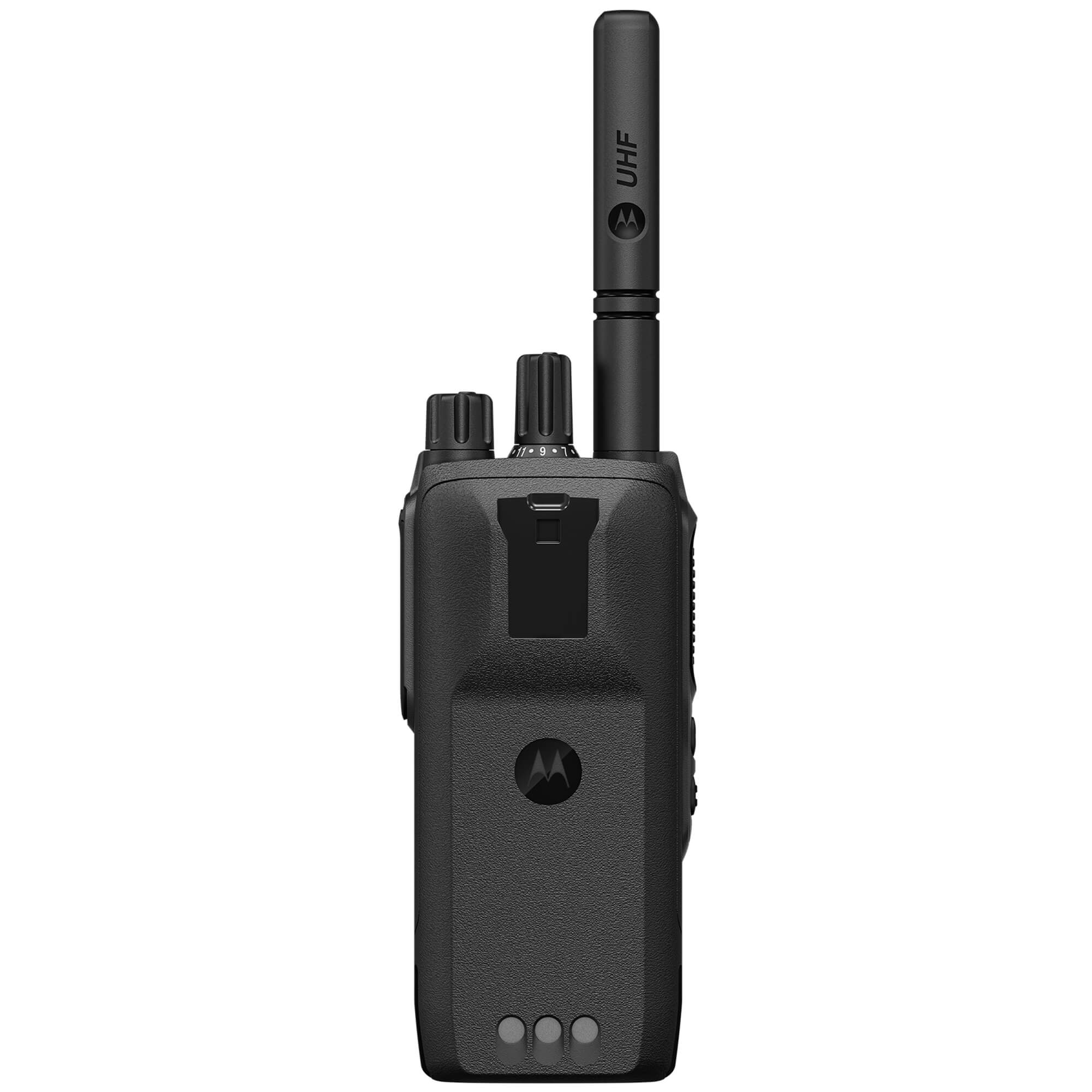 Motorola Solutions MOTOTRBO R2 portable two-way radio with analog and digital communication, push-to-talk functionality, rugged lightweight design, and reliable team connectivity for construction, manufacturing, security, and business operations