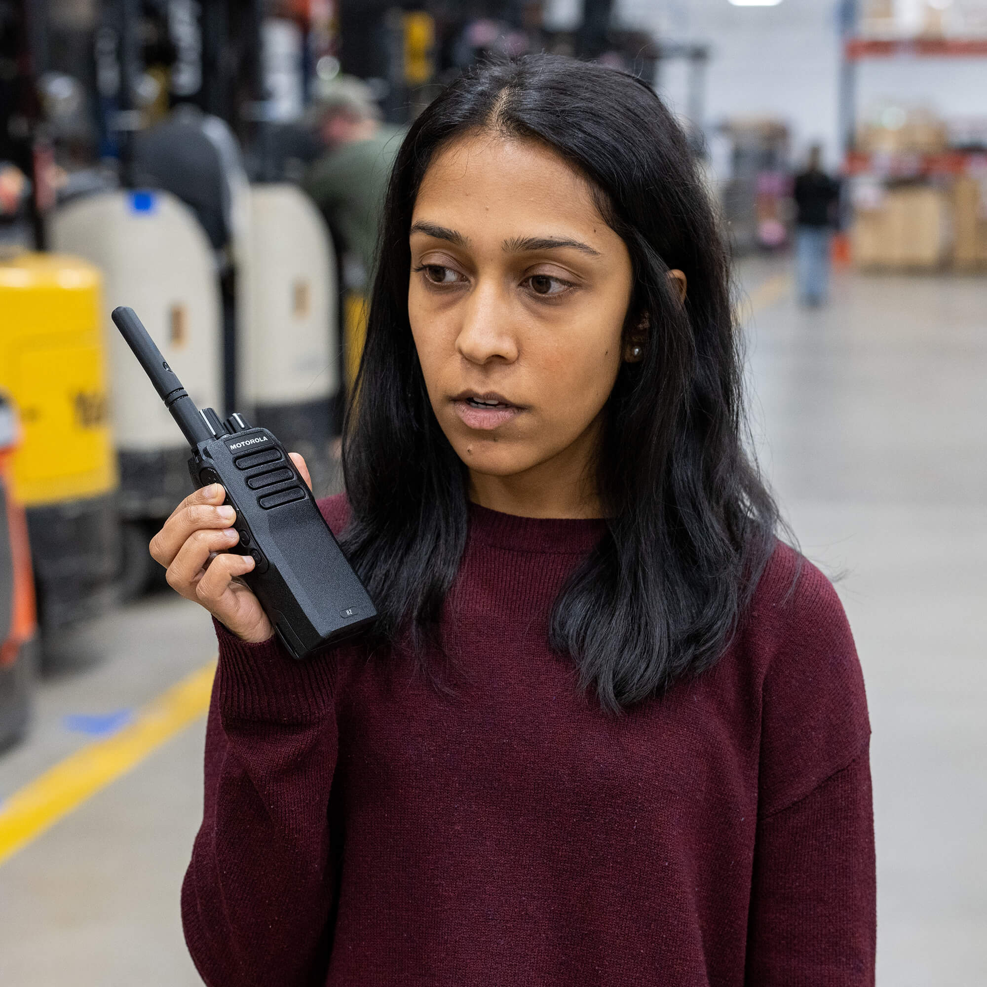 Motorola Solutions MOTOTRBO R2 portable two-way radio with analog and digital communication, push-to-talk functionality, rugged lightweight design, and reliable team connectivity for construction, manufacturing, security, and business operations