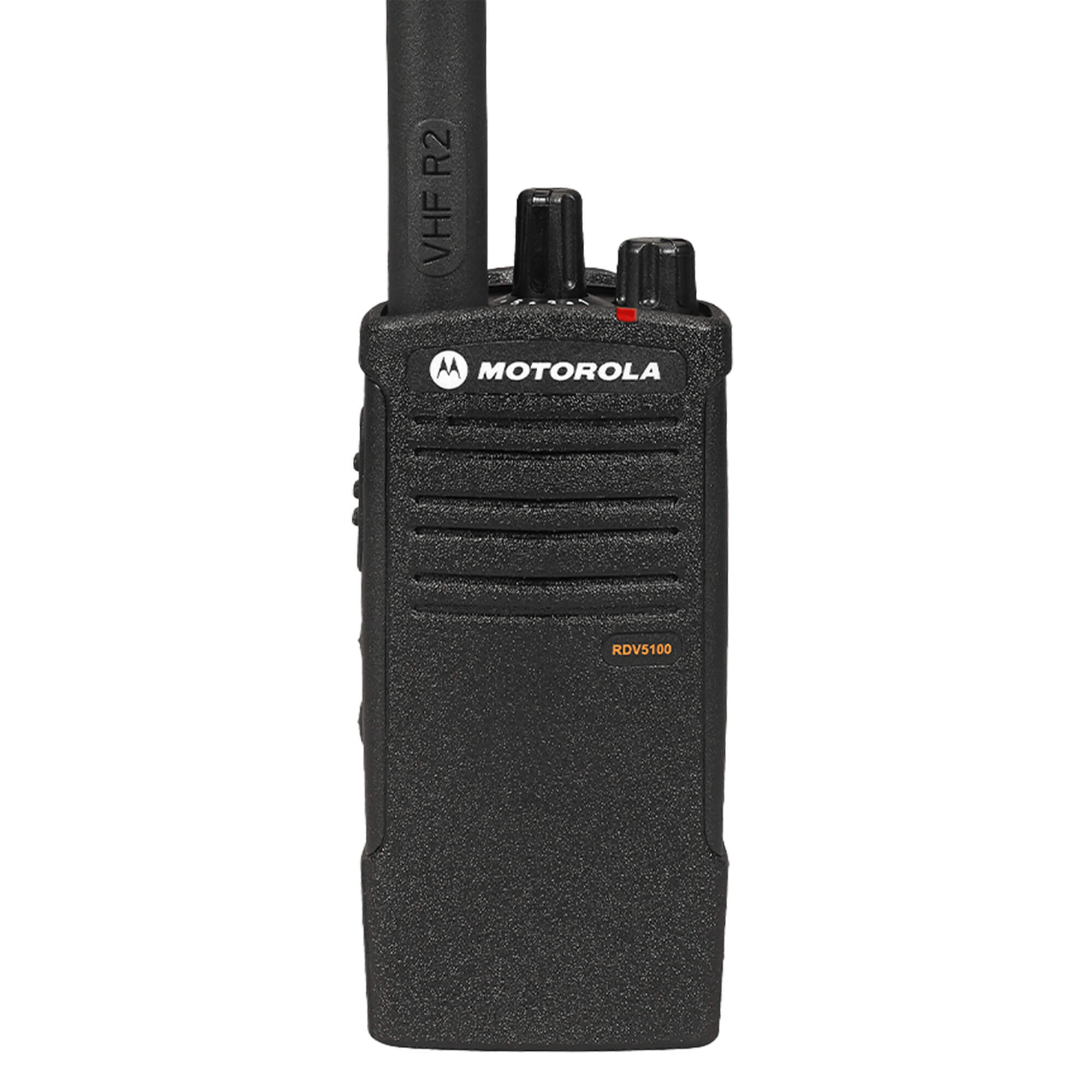 Motorola Solutions RDV5100 RDX Series portable VHF two-way radio with 10-channel communication, push-to-talk functionality, rugged design, and reliable team connectivity for construction, manufacturing, security, and business operations