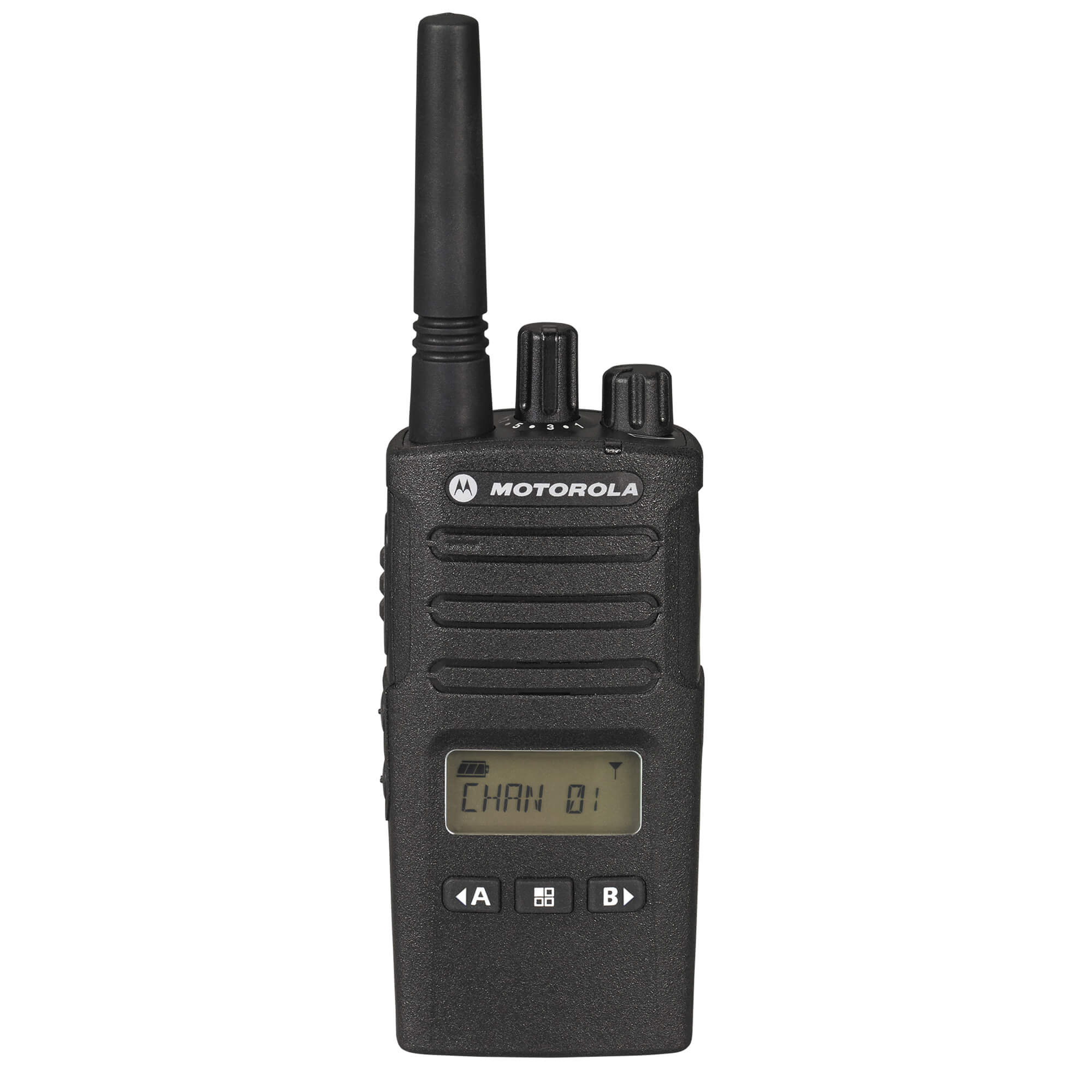 Motorola Solutions RMU2080d RM Series portable UHF two-way radio with eight-channel communication, display screen, push-to-talk functionality, rugged design, and reliable team connectivity for construction, manufacturing, security, retail, and business operations