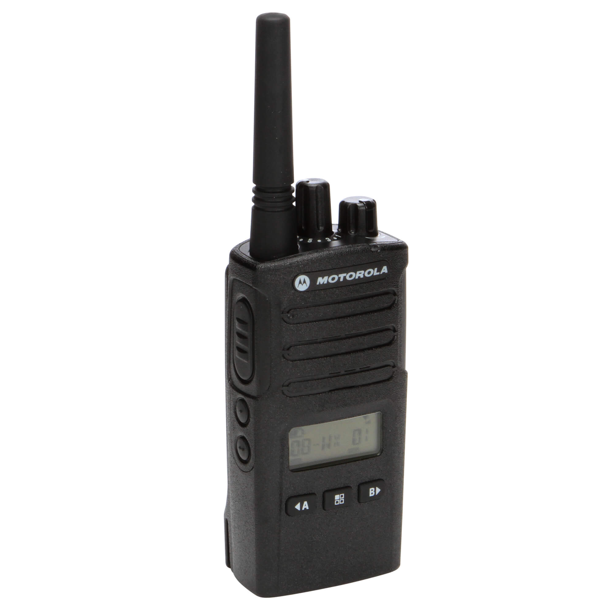 Motorola Solutions RMU2080d RM Series portable UHF two-way radio with eight-channel communication, display screen, push-to-talk functionality, rugged design, and reliable team connectivity for construction, manufacturing, security, retail, and business operations