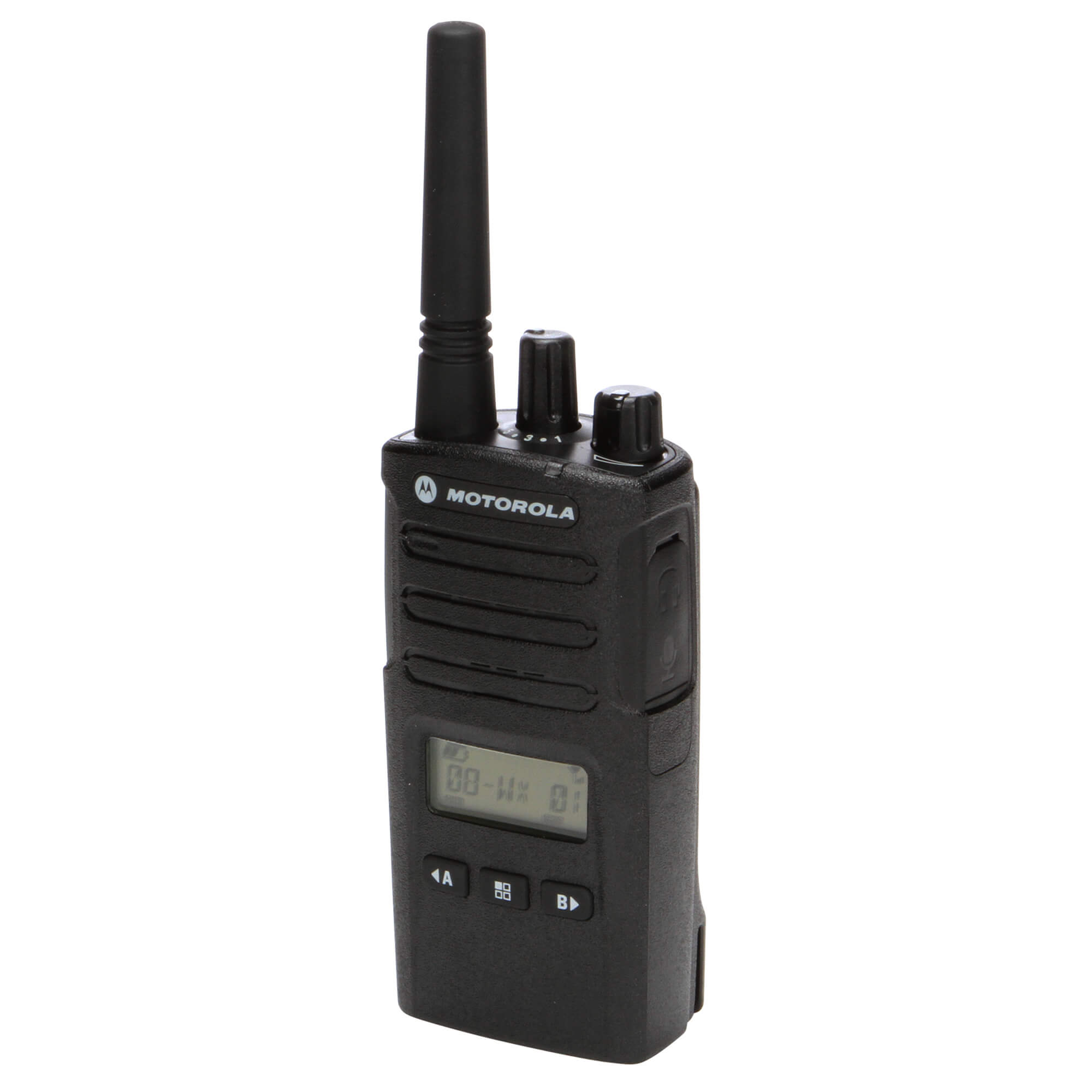 Motorola Solutions RMU2080d RM Series portable UHF two-way radio with eight-channel communication, display screen, push-to-talk functionality, rugged design, and reliable team connectivity for construction, manufacturing, security, retail, and business operations