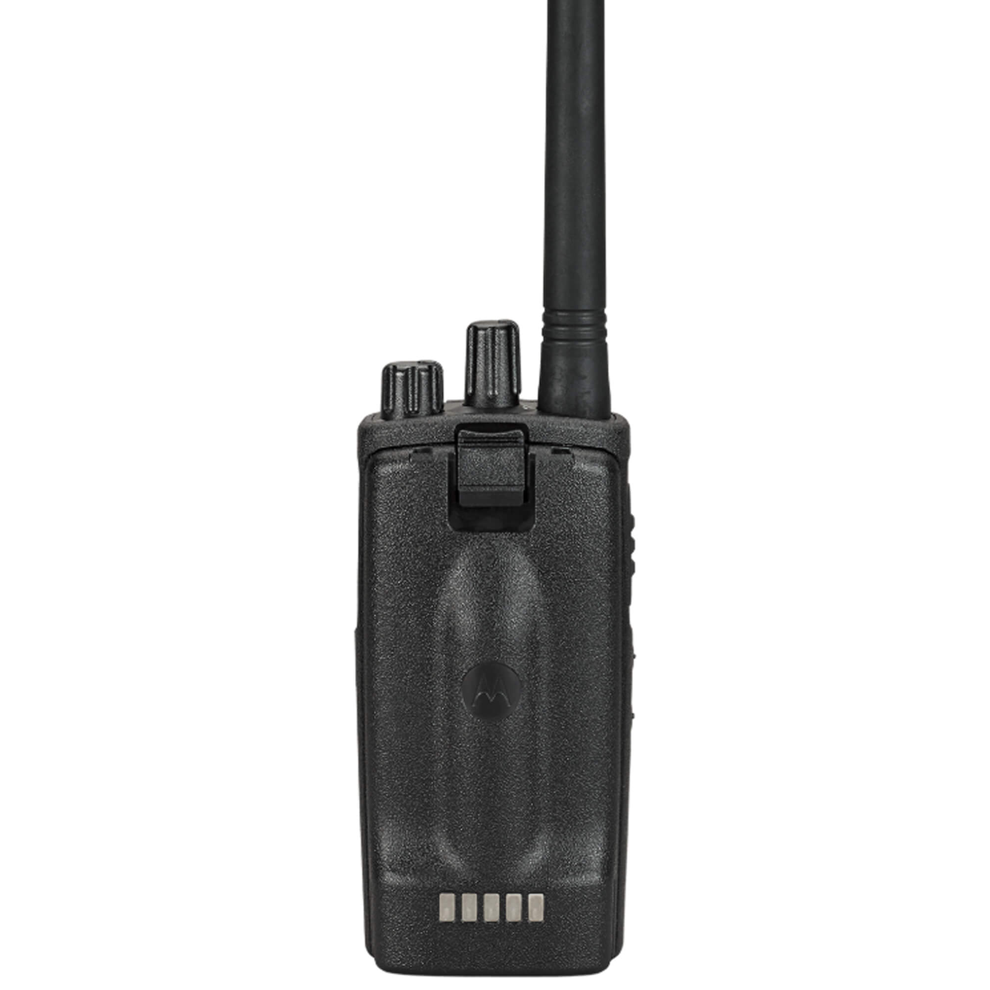 Motorola Solutions RMV2080 RM Series portable VHF two-way radio with eight-channel communication, push-to-talk functionality, rugged design, and reliable team connectivity for construction, manufacturing, security, warehouses, and business operations