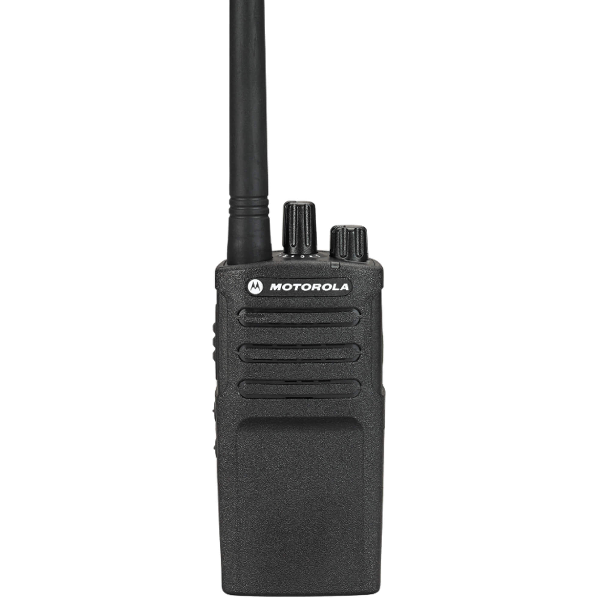 Motorola Solutions RMV2080 RM Series portable VHF two-way radio with eight-channel communication, push-to-talk functionality, rugged design, and reliable team connectivity for construction, manufacturing, security, warehouses, and business operations