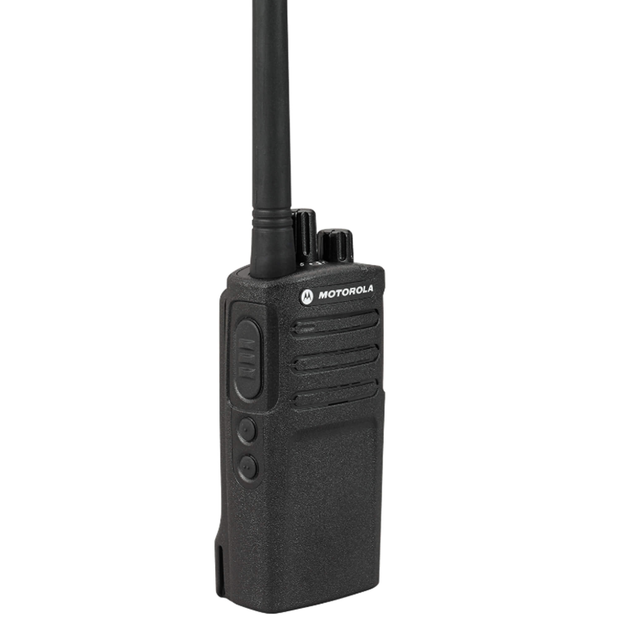 Motorola Solutions RMV2080 RM Series portable VHF two-way radio with eight-channel communication, push-to-talk functionality, rugged design, and reliable team connectivity for construction, manufacturing, security, warehouses, and business operations