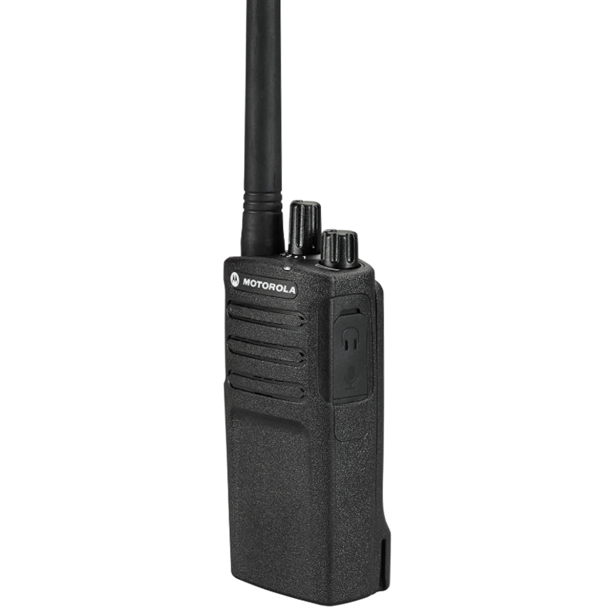 Motorola Solutions RMV2080 RM Series portable VHF two-way radio with eight-channel communication, push-to-talk functionality, rugged design, and reliable team connectivity for construction, manufacturing, security, warehouses, and business operations