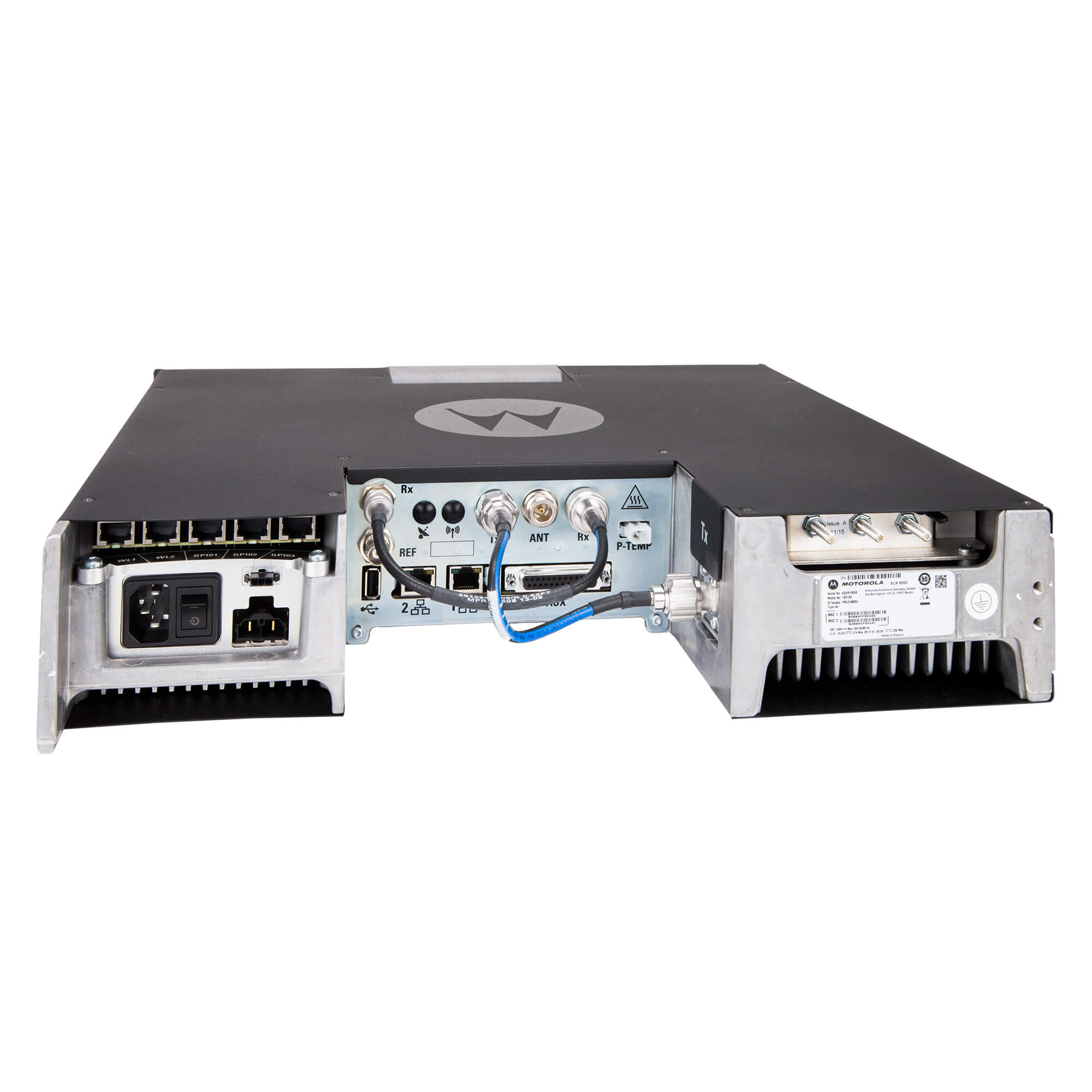 Motorola Solutions MOTOTRBO SLR 8000 high-performance digital two-way radio repeater with extended coverage, reliable signal transmission, and durable rack-mount design for manufacturing, public safety, security, and industrial communication systems