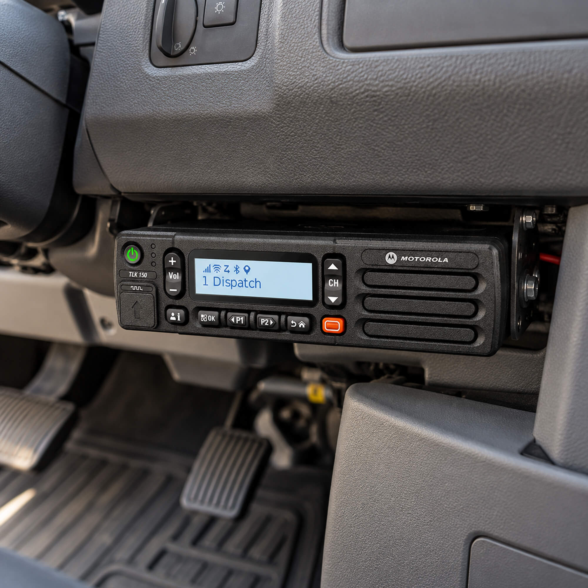 Motorola Solutions TLK 150 WAVE PTX mobile two-way radio with nationwide LTE connectivity, push-to-talk functionality, and reliable communication for fleet management, transportation, logistics, and business operations
