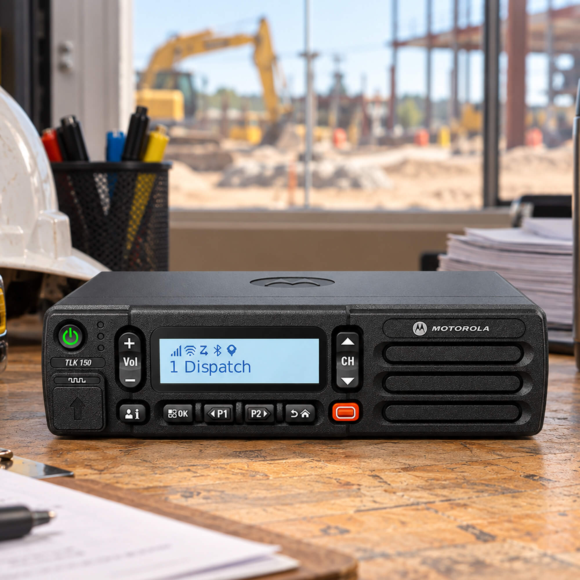 Motorola Solutions TLK 150 WAVE PTX mobile two-way radio with nationwide LTE connectivity, push-to-talk functionality, and reliable communication for fleet management, transportation, logistics, and business operations